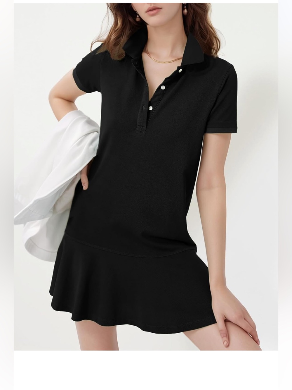 Black Polo Shirt Dress with Flared Skirt